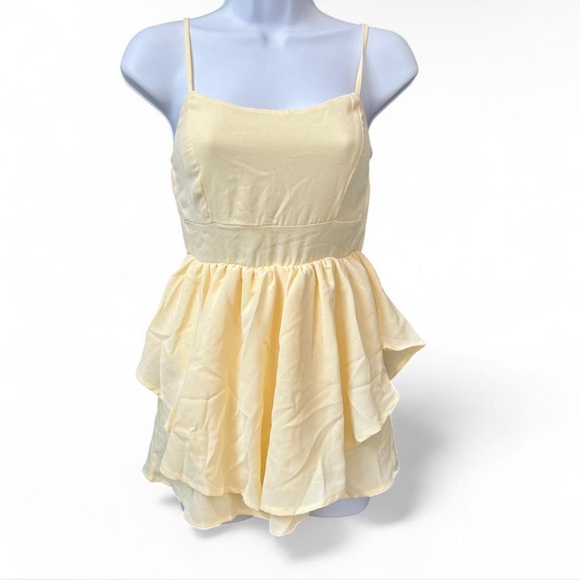 Fashion Nova Yellow Ruffle Romper with adjustable straps - Picture 1 of 4